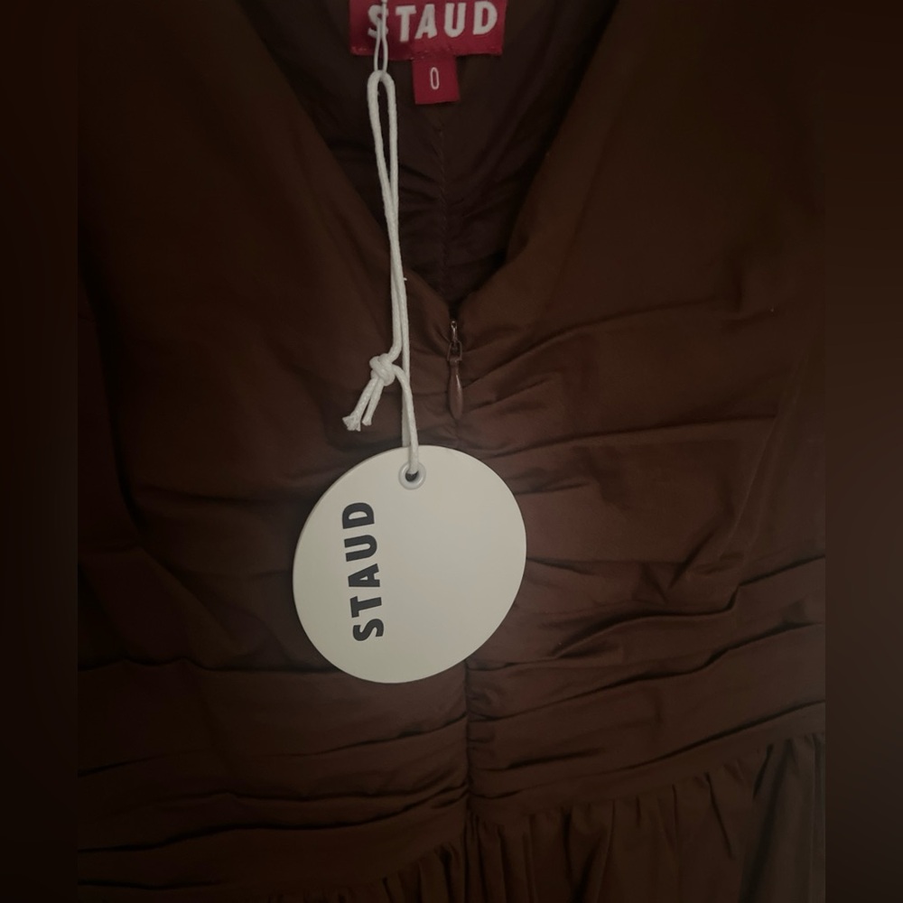 NWT Staud Greta Cotton Poplin Midi Dress Size O , Brown - Picture 10 of 12